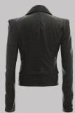 Prendas de abrigo de cuello vuelto con cremallera de patchwork sólido informal de moda negro