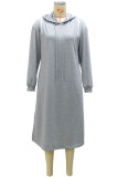 Grey Casual Street Solid Patchwork Zipper Hooded Collar Straight Dresses