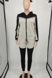 Red Gray Casual Sportswear Solid Patchwork Zipper Hooded Collar Long Sleeve Two Pieces