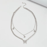 Silber Mode Casual Strass Schmetterling Dekor geschichtete Halskette