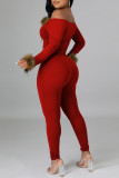 Красные сексуальные однотонные лоскутные перья с открытыми плечами и длинными рукавами, две штуки