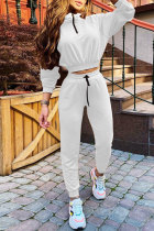 White Fashion Casual Solid Patchwork Zipper Collar Long Sleeve Two Pieces