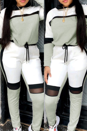 Grey Fashion Casual Patchwork Basic O Neck Long Sleeve Two Pieces