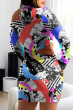 Цветной сексуальный принт с вырезом в стиле пэчворк, полуводолазка-юбка-карандаш, платья