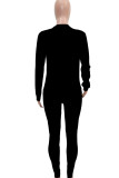 ブラックファッションカジュアルレタープリントベーシックOネック長袖ツーピース