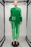 Green Fashion Casual Solid Patchwork O Neck Long Sleeve Two Pieces