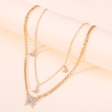 Silber Mode Casual Strass Schmetterling Dekor geschichtete Halskette