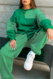 Groene mode casual effen patchwork O-hals lange mouw twee stukken