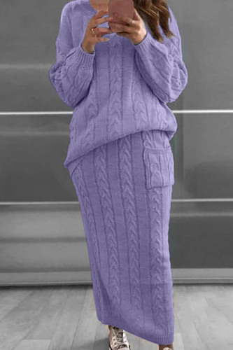 Purple Fashion Casual Solid Patchwork O Neck Long Sleeve Two Pieces