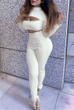 White Sexy Casual Solid Bandage Turtleneck Long Sleeve Two Pieces