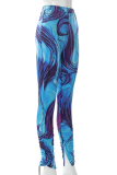 Azul Sexy Estampa Patchwork Skinny Cintura Alta Lápis Full Print Bottoms