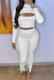 White Sexy Casual Solid Bandage Turtleneck Long Sleeve Two Pieces