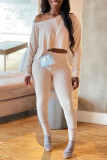 White Sexy Solid Patchwork Asymmetrical Oblique Collar Long Sleeve Two Pieces