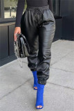 Calças pretas moda casual sólida básica regular cintura alta