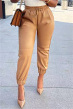 Pantalones de cintura alta regulares básicos sólidos casuales de moda de color caqui