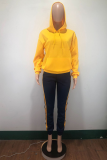 Yellow Casual Striped Solid Patchwork Hooded Collar Long Sleeve Two Pieces