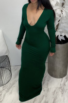 Groene sexy effen patchwork-jurken met V-hals