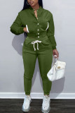 Khaki Casual Solid Patchwork Buckle Long Sleeve Two Pieces
