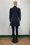 ブラックファッションカジュアルソリッドカーディガンパンツターンダウンカラー長袖ツーピース