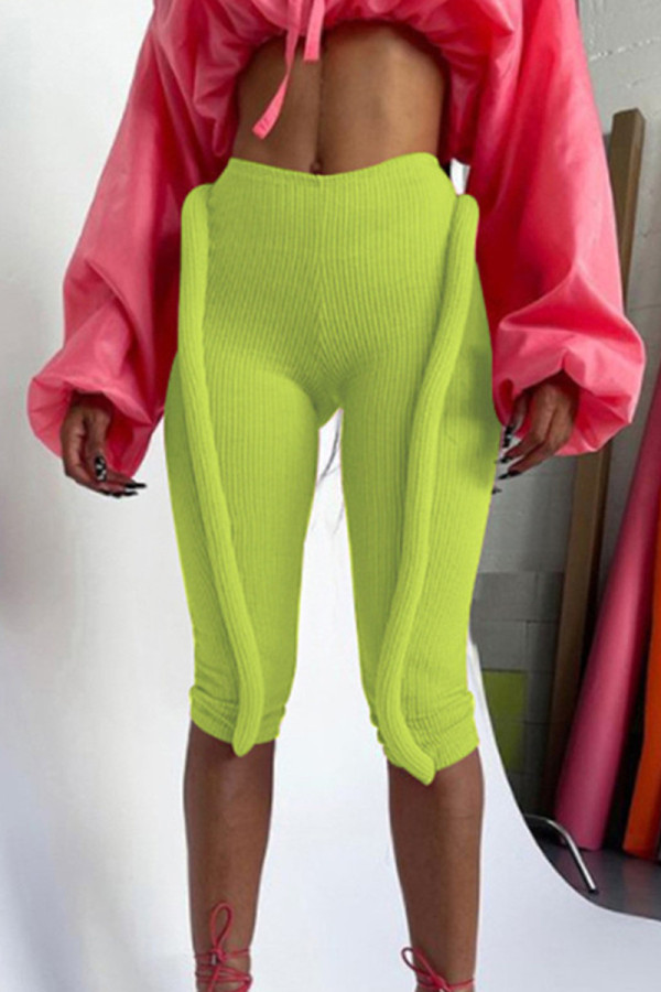 Зеленые модные повседневные однотонные базовые узкие брюки с высокой талией
