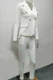 White Casual Solid Patchwork Buckle Turn-back Collar Long Sleeve Two Pieces