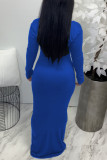 Blauwe sexy effen patchwork-jurken met V-hals