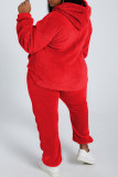 Röd Mode Casual Solid Basic Hood Collar Långärmad Två delar