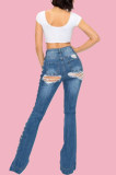 Jeans jeans casual moda casual com bandagem rasgada cintura alta regular