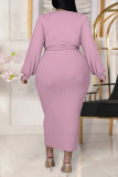 Apricot Fashion Casual Solid Bandage O Neck Plus Size Two Pieces