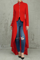 Rotes beiläufiges festes Patchwork-asymmetrischer Reißverschluss-unregelmäßiges Kleid-Kleider