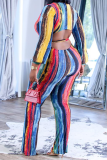 Mehrfarbiger, sexy bedruckter Patchwork-Jumpsuit mit V-Ausschnitt und geradem Schnitt