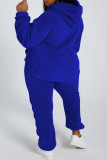 ロイヤルブルーファッションカジュアルソリッドベーシックフード付きカラー長袖ツーピース