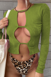 Green Sexy Solid Patchwork O Neck Tops