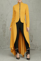 Vestido irregular con cremallera asimétrica de patchwork sólido informal amarillo Vestidos