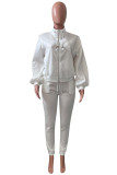 White Casual Solid Patchwork Zipper Zipper Collar Long Sleeve Two Pieces