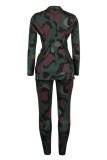Camouflage Mode Casual Print Vest Broek Turndown Kraag Lange Mouw Twee Stukken