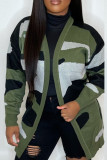 Army Green Fashion Casual Cardigan Camouflage Langarm Oberbekleidung
