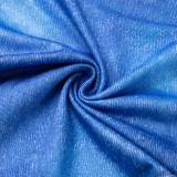 Синий Street Полосатый принт Пэчворк Ассиметричная водолазка Длинный рукав Из двух частей
