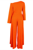 Oranje Mode Casual Solid Slit Schuine Kraag Lange Mouw Twee Stukken
