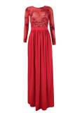 Красные сексуальные лоскутные блестки Прозрачные платья с круглым вырезом и длинными рукавами