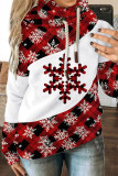 Red Casual Print Patchwork Hooded Collar Tops