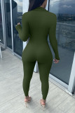 Army Green Casual Solid Patchwork Zipper Vanliga Jumpsuits