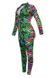 Pantaloni cardigan con stampa casual alla moda multicolore Colletto rovesciato manica lunga in due pezzi