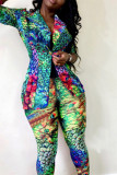 Multicolor Mode Casual Print Vest Broek Turndown Kraag Lange Mouw Twee Stukken