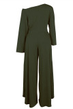 グリーンファッションカジュアルソリッドスリット斜め襟長袖ツーピース