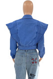 Blue Street Solid Patchwork Volang Turndown-krage Långärmad jeansjacka