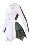 Khaki Fashion Casual Print Patchwork Turndown Collar Long Sleeve Dresses