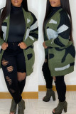 Ropa de abrigo de manga larga de camuflaje de cárdigan casual de moda verde militar