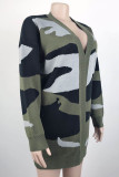 Armégrönt Mode Casual Cardigan Camouflage Långärmade Ytterkläder