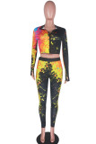 Yellow Casual Street Print Patchwork Zipper Collar Long Sleeve Two Pieces